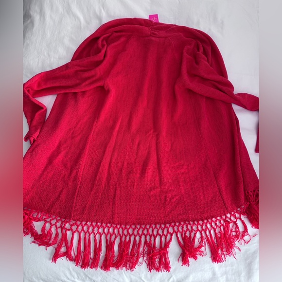 NWT Lilly Pulitzer Tatum Long Fringe Hem Cardigan SZ S Ruby Red Metallic - Picture 11 of 16